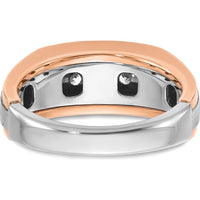 14K White and Rose Gold Men's Polished Satin and Grooved 5-Stone Diamond Ring - 1/2 Carat Total Diamond Weight by IBGoodman