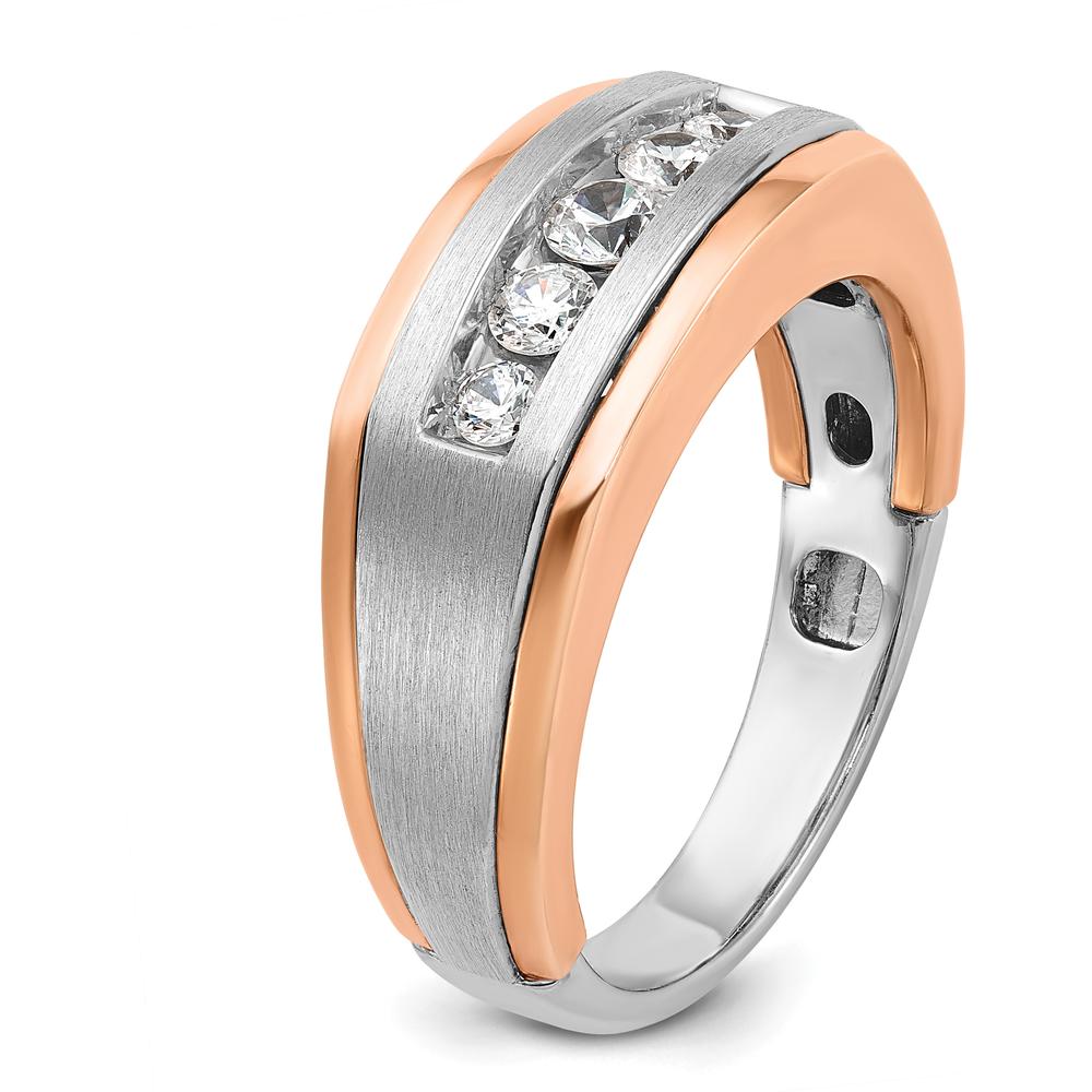 14K White and Rose Gold Men's Polished Satin and Grooved 5-Stone Diamond Ring - 1/2 Carat Total Diamond Weight by IBGoodman