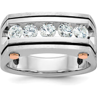 14K White and Rose Gold Men's Polished Satin and Grooved 5-Stone Diamond Ring - 1 Carat Total Diamond Weight by IBGoodman