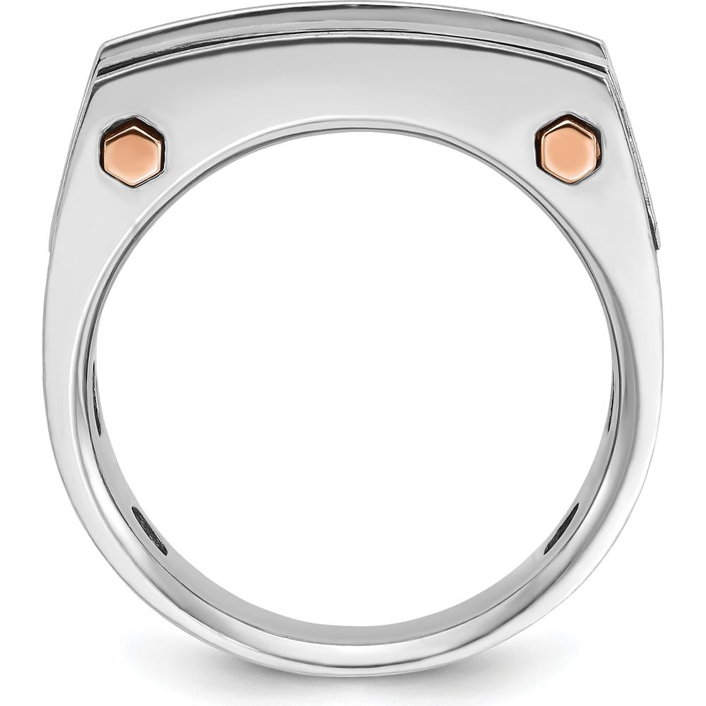 14K White and Rose Gold Men's Polished Satin and Grooved 5-Stone Diamond Ring - 1 Carat Total Diamond Weight by IBGoodman
