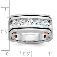 14K White and Rose Gold Men's Polished Satin and Grooved 5-Stone Diamond Ring - 1 Carat Total Diamond Weight by IBGoodman