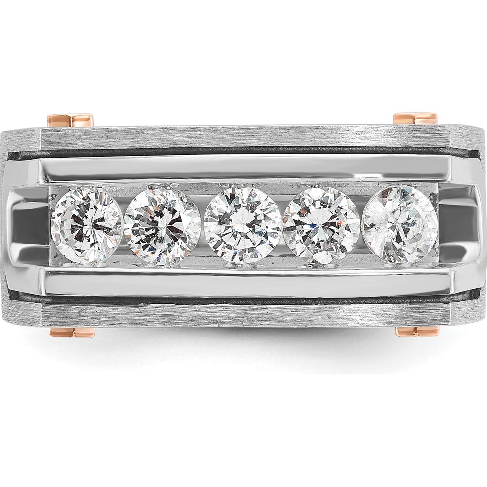 14K White and Rose Gold Men's Polished Satin and Grooved 5-Stone Diamond Ring - 1 Carat Total Diamond Weight by IBGoodman
