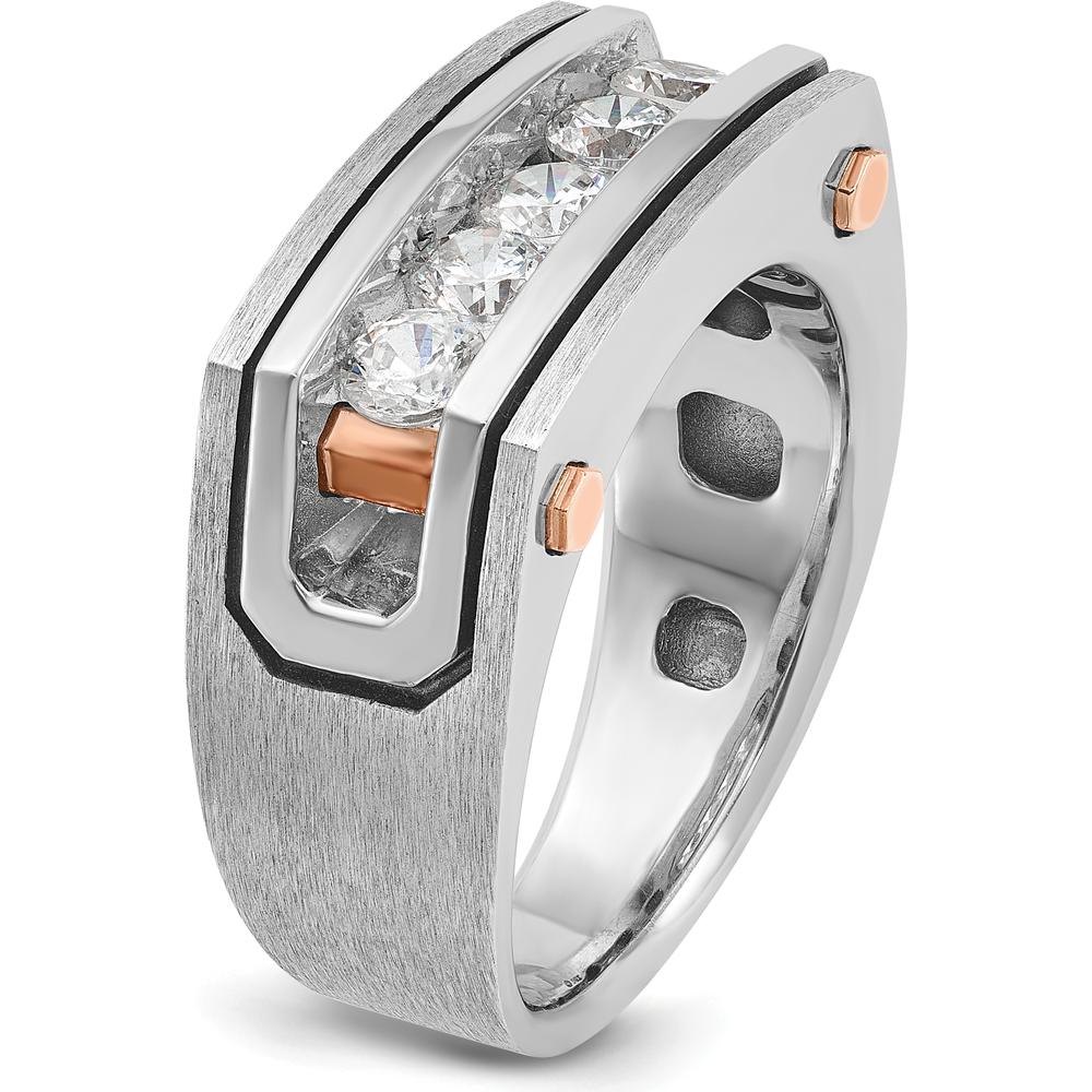 14K White and Rose Gold Men's Polished Satin and Grooved 5-Stone Diamond Ring - 1 Carat Total Diamond Weight by IBGoodman