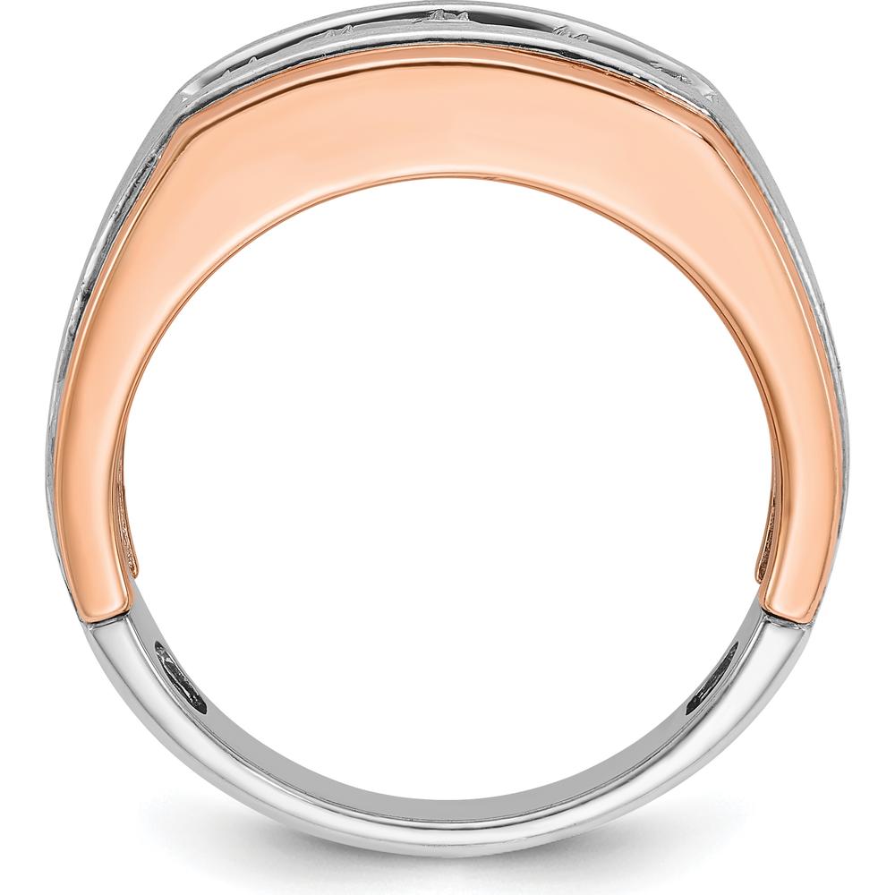 14K White and Rose Gold Men's Polished Satin and Grooved 5-Stone Diamond Ring by IBGoodman