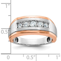 14K White and Rose Gold Men's Polished Satin and Grooved 5-Stone Diamond Ring by IBGoodman