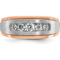 14K White and Rose Gold Men's Polished Satin and Grooved 5-Stone Diamond Ring by IBGoodman