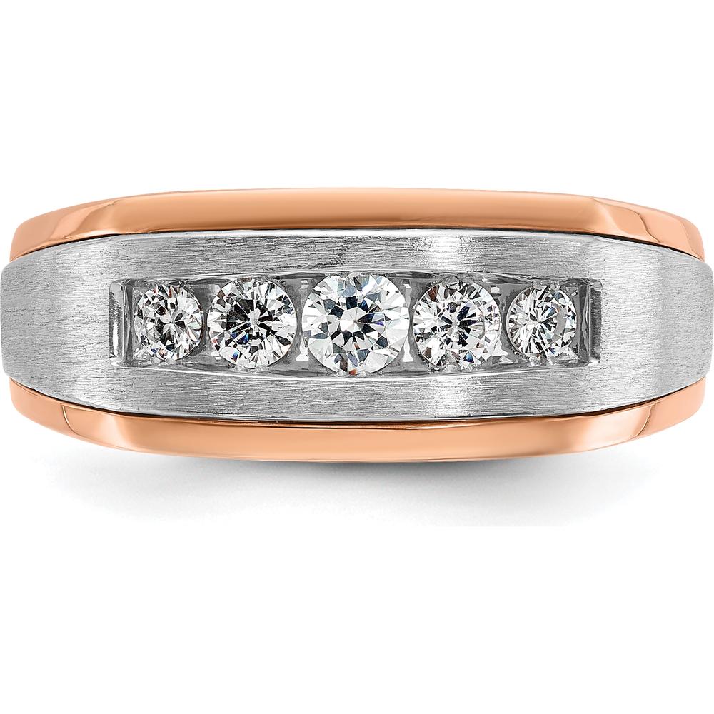 14K White and Rose Gold Men's Polished Satin and Grooved 5-Stone Diamond Ring by IBGoodman