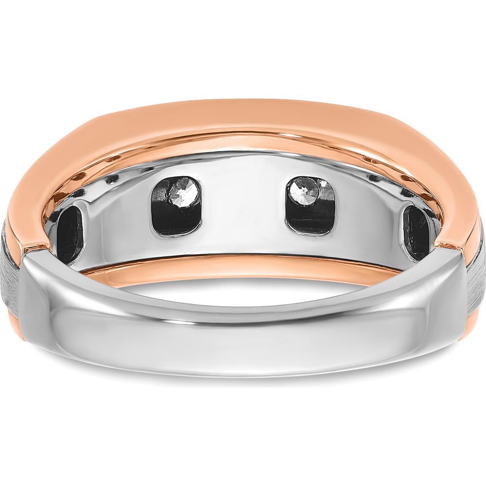 14K White and Rose Gold Men's Polished Satin and Grooved 5-Stone Diamond Ring by IBGoodman