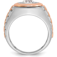14K White and Rose Gold Men's Polished Satin and Grooved Solitaire Ring Mounting - 15.49mm Width by IBGoodman