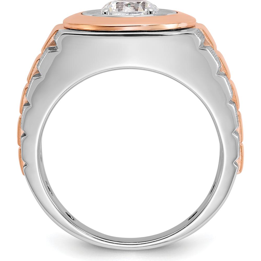 14K White and Rose Gold Men's Polished Satin and Grooved Solitaire Ring Mounting - 15.49mm Width by IBGoodman