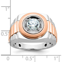 14K White and Rose Gold Men's Polished Satin and Grooved Solitaire Ring Mounting - 15.49mm Width by IBGoodman