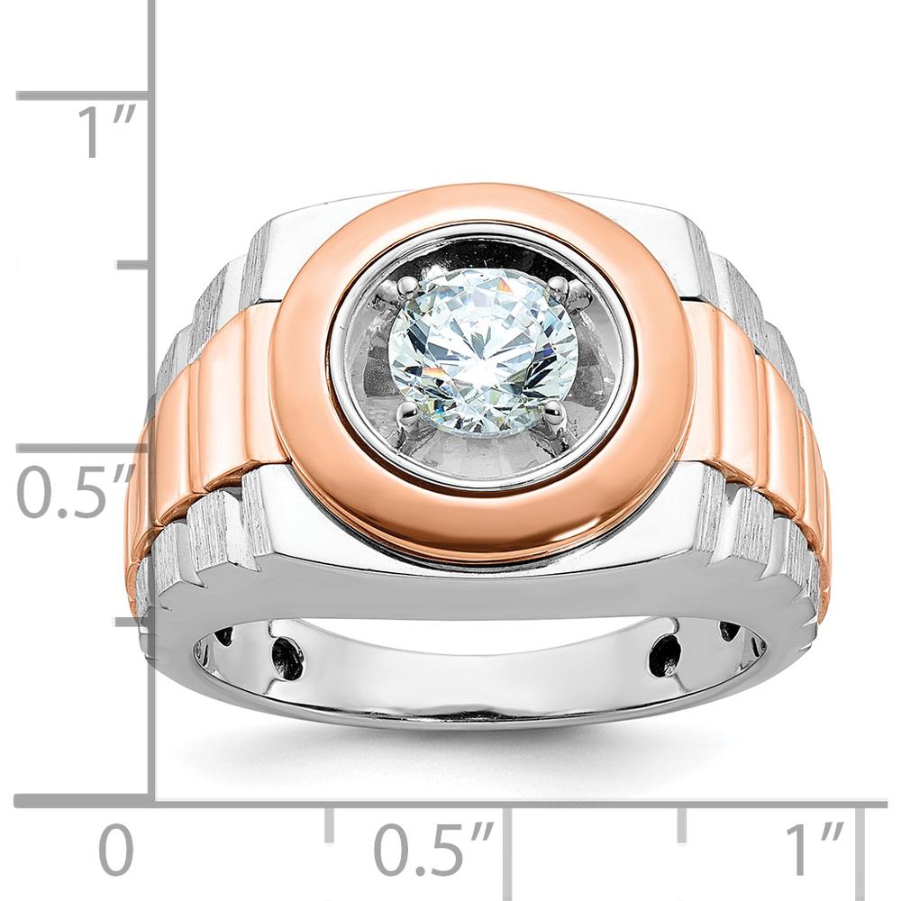14K White and Rose Gold Men's Polished Satin and Grooved Solitaire Ring Mounting - 15.49mm Width by IBGoodman