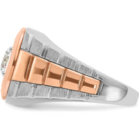 14K White and Rose Gold Men's Polished Satin and Grooved Solitaire Ring Mounting - 15.49mm Width by IBGoodman