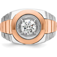 14K White and Rose Gold Men's Polished Satin and Grooved Solitaire Ring Mounting - 15.49mm Width by IBGoodman