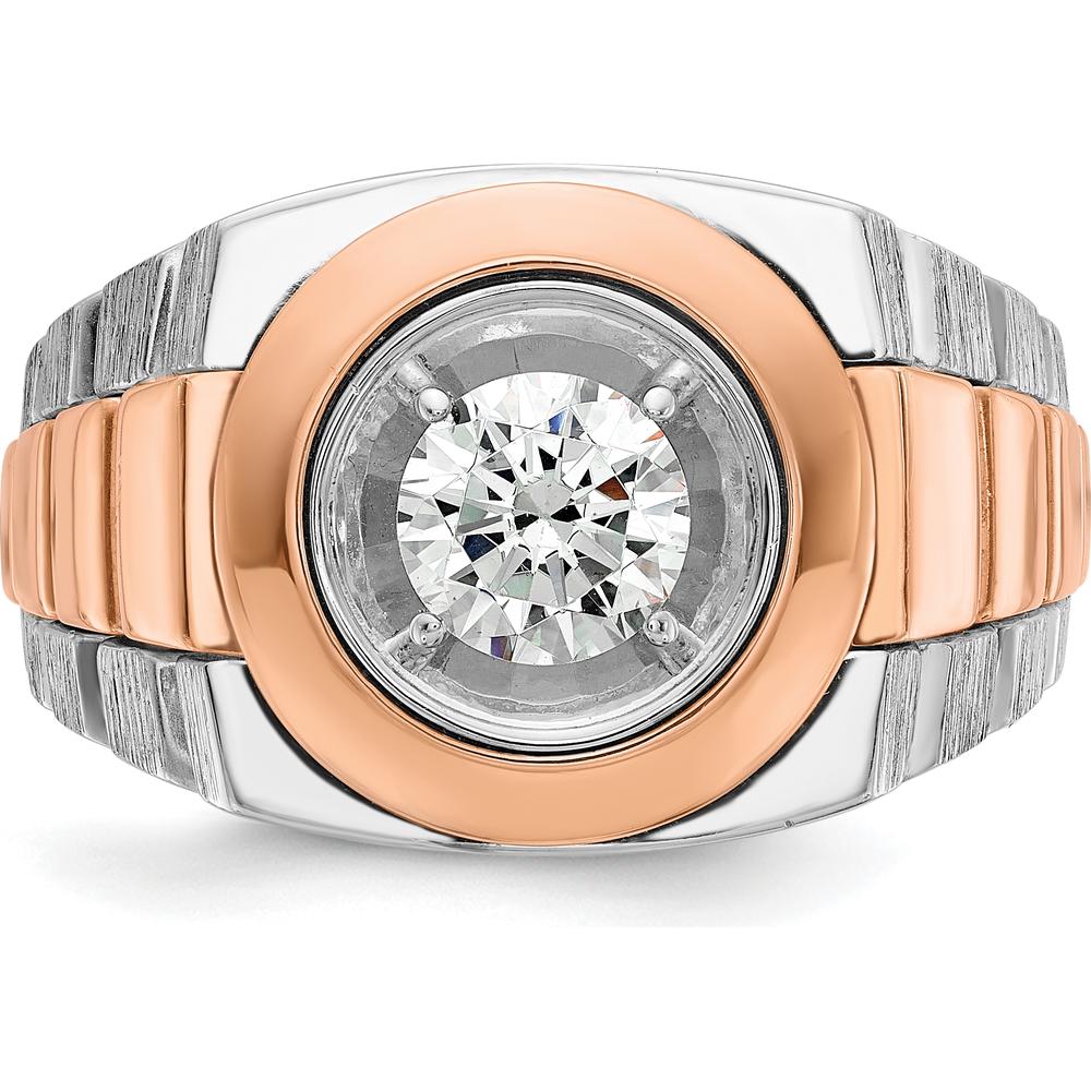 14K White and Rose Gold Men's Polished Satin and Grooved Solitaire Ring Mounting - 15.49mm Width by IBGoodman