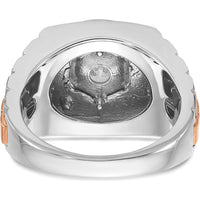 14K White and Rose Gold Men's Polished Satin and Grooved Solitaire Ring Mounting - 15.49mm Width by IBGoodman