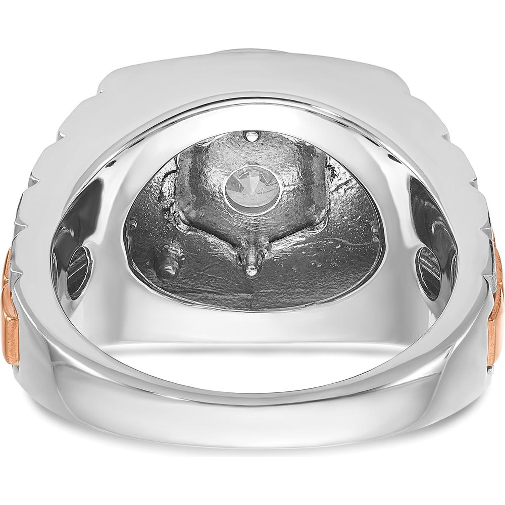 14K White and Rose Gold Men's Polished Satin and Grooved Solitaire Ring Mounting - 15.49mm Width by IBGoodman
