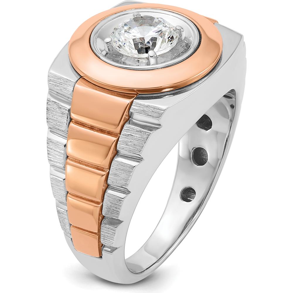 14K White and Rose Gold Men's Polished Satin and Grooved Solitaire Ring Mounting - 15.49mm Width by IBGoodman