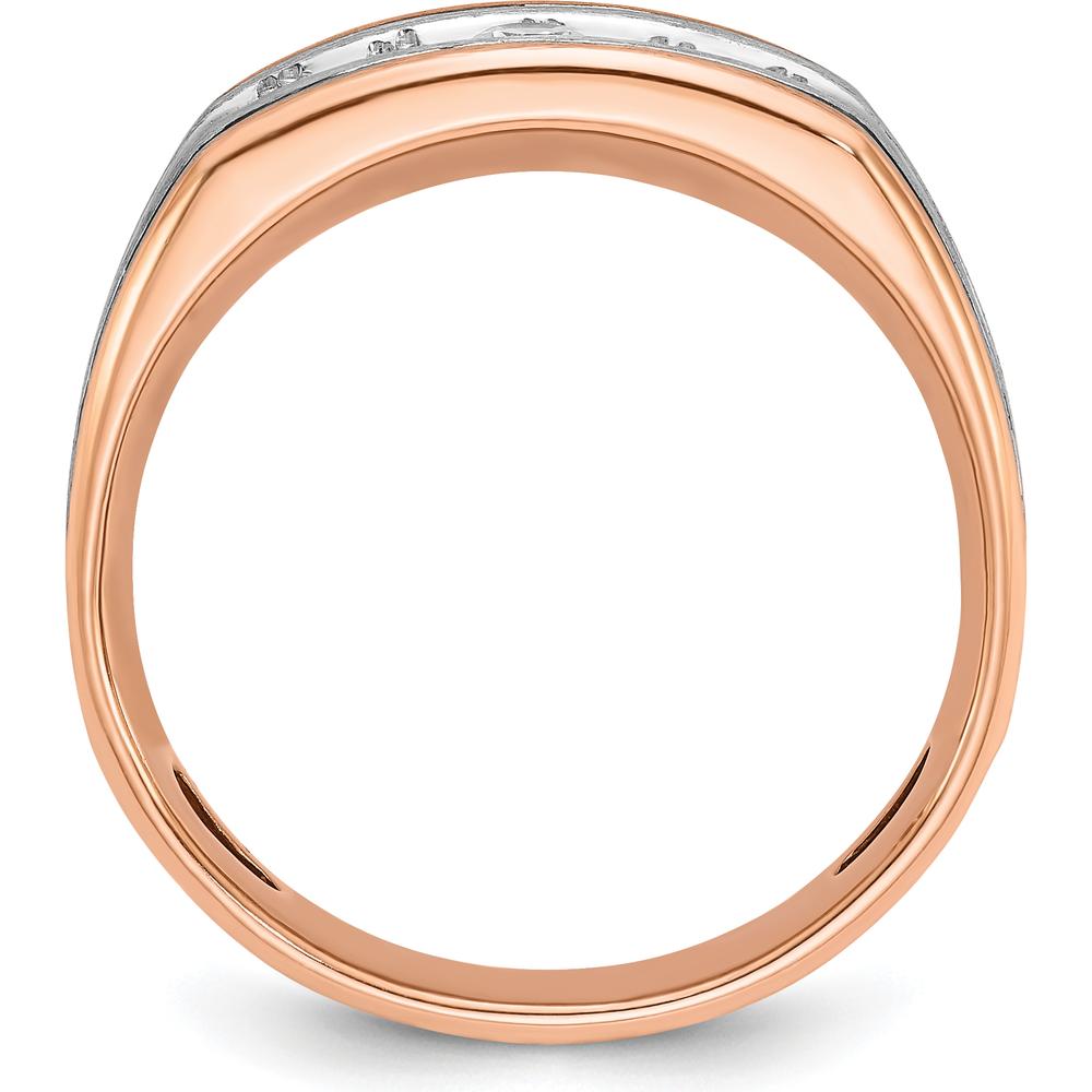 14K White and Rose Gold Men's Polished Satin Grooved 5-Stone Diamond Ring - 1/2 Carat Total Diamond Weight by IBGoodman