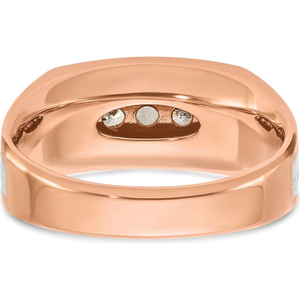 14K White and Rose Gold Men's Polished Satin Grooved 5-Stone Diamond Ring - 1/2 Carat Total Diamond Weight by IBGoodman