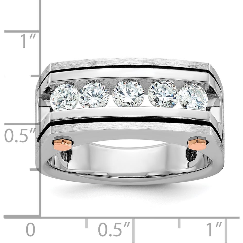 14K White and Rose Gold Men's Polished Satin Grooved 5-Stone Diamond Ring by IBGoodman