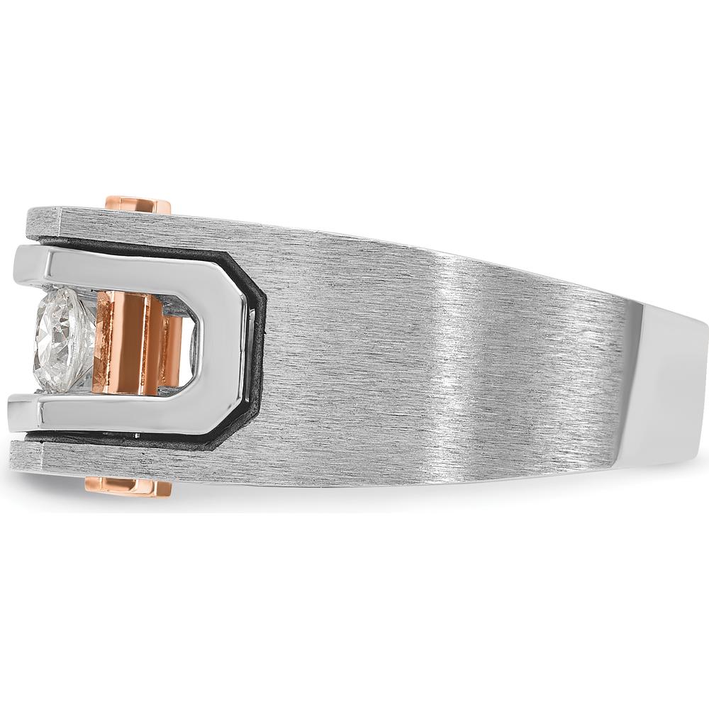14K White and Rose Gold Men's Polished Satin Grooved 5-Stone Diamond Ring by IBGoodman