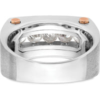 14K White and Rose Gold Men's Polished Satin Grooved 5-Stone Diamond Ring by IBGoodman