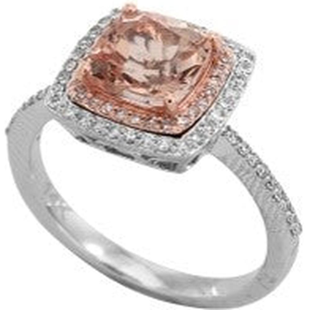 14K White & Rose Gold Morganite Center Halo Ring with Diamond Accents - 1.40 Carats Total Gem Weight