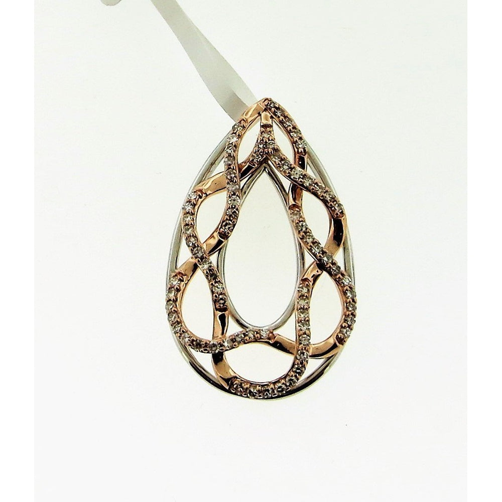 14K White and Rose Gold Teardrop Lattice Pendant with Prong Set Round Diamonds - 0.54 Carat Total Diamond Weight by Auriventus