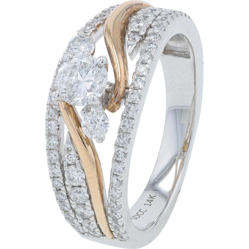 14K White and Rose Gold Two-Tone Engagement Ring with 0.38 Carat Round Diamond and Pave Diamond Accents - 1.00 Carat Total Diamond Weight