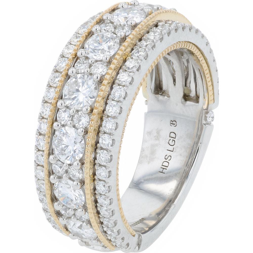 14K White & Yellow Gold 2.00 Carats Lab Grown Diamond Band with Milgrain Detailing