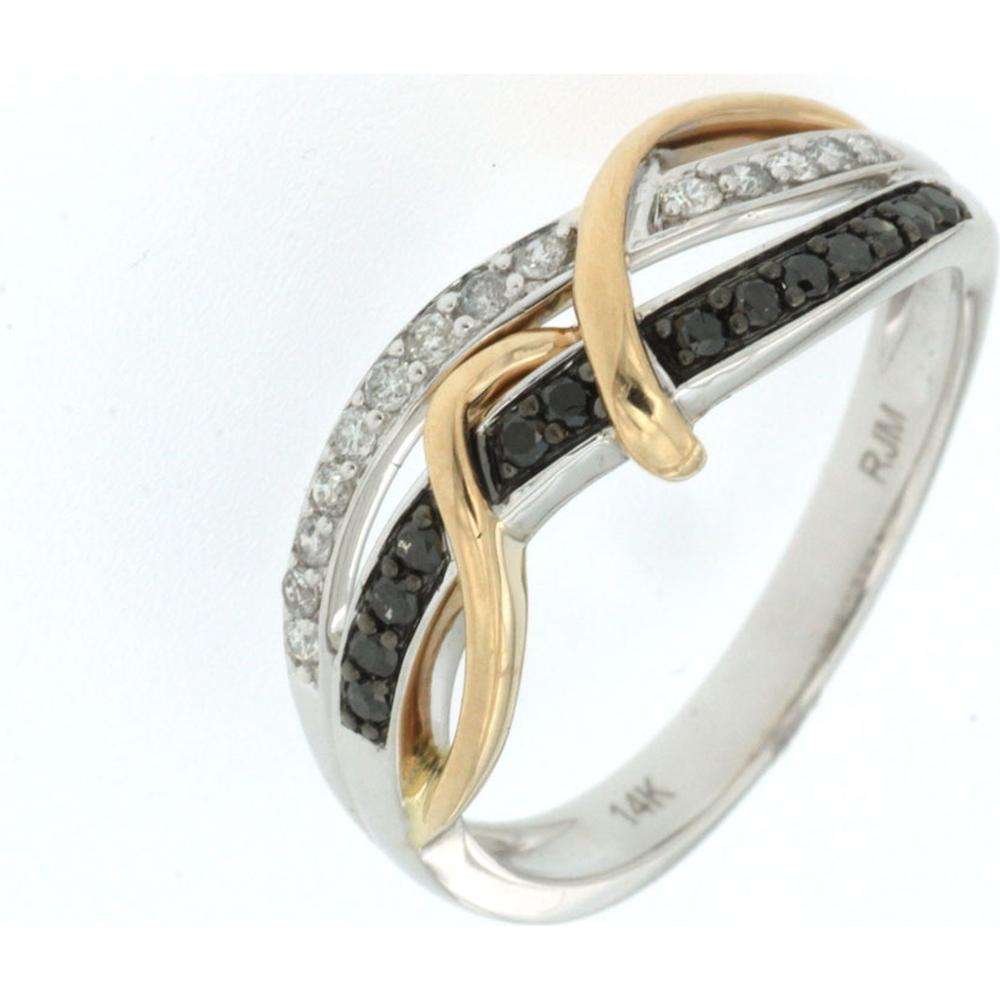 14K White & Yellow Gold Free Form Ring with Channel Set White and Black Diamonds - 0.25 Carat Total Diamond Weight - Royal Jewelry