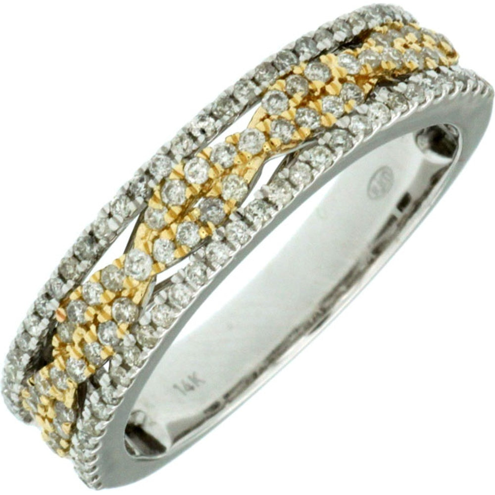 14K White and Yellow Gold Intertwined Diamond Band with Round Brilliant Cut Prong Set Diamonds - 0.50 Carat Total Diamond Weight - Royal Jewelry