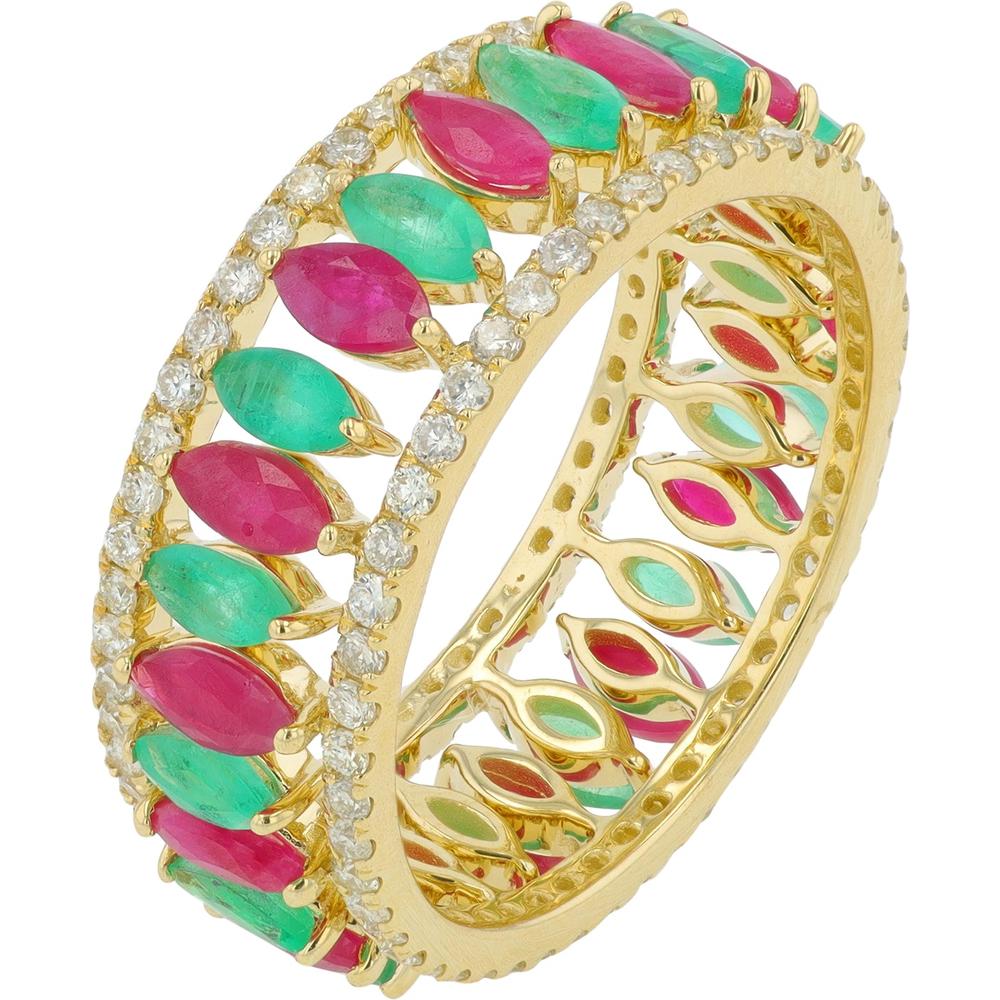 14K White & Yellow Gold Multicolor Ruby & Emerald Separating Ring Set with Diamond Accents - 2.25 Carat Total Gemstone Weight