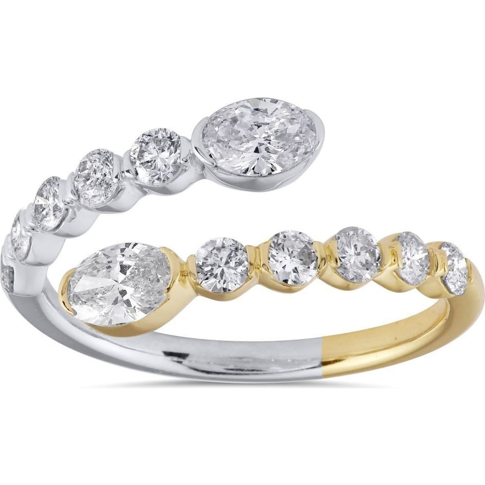 14K White and Yellow Gold Open Wrap Fashion Ring with Oval and Graduated Round Diamonds - 1.07 Carat Total Diamond Weight by Auriventus