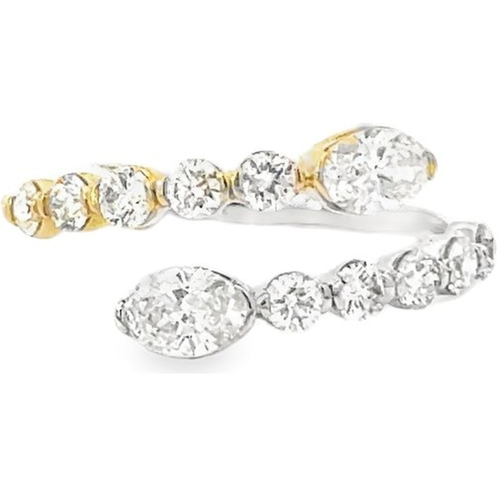 14K White and Yellow Gold Open Wrap Fashion Ring with Oval and Graduated Round Diamonds - 1.07 Carat Total Diamond Weight by Auriventus