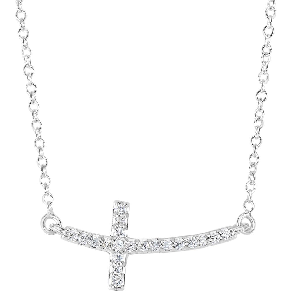 14K White Gold 0.12 Carat Diamond Side Cross Necklace - 18" by Orozza Fine Jewelry