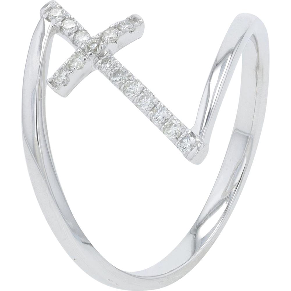 14K White Gold 0.13 Carat Total Diamond Cross Bypass Ring - Round Diamonds