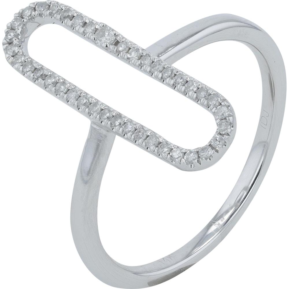 14K White Gold 0.15 Total Carat Weight Diamond Open Oval Ring - Contemporary Minimalist Style