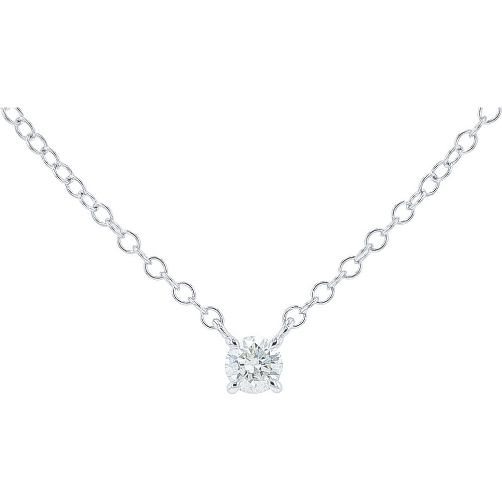 14K White Gold 0.16 Carat Solitaire Diamond Pendant Necklace with Prong-Set Round Brilliant Cut Diamond