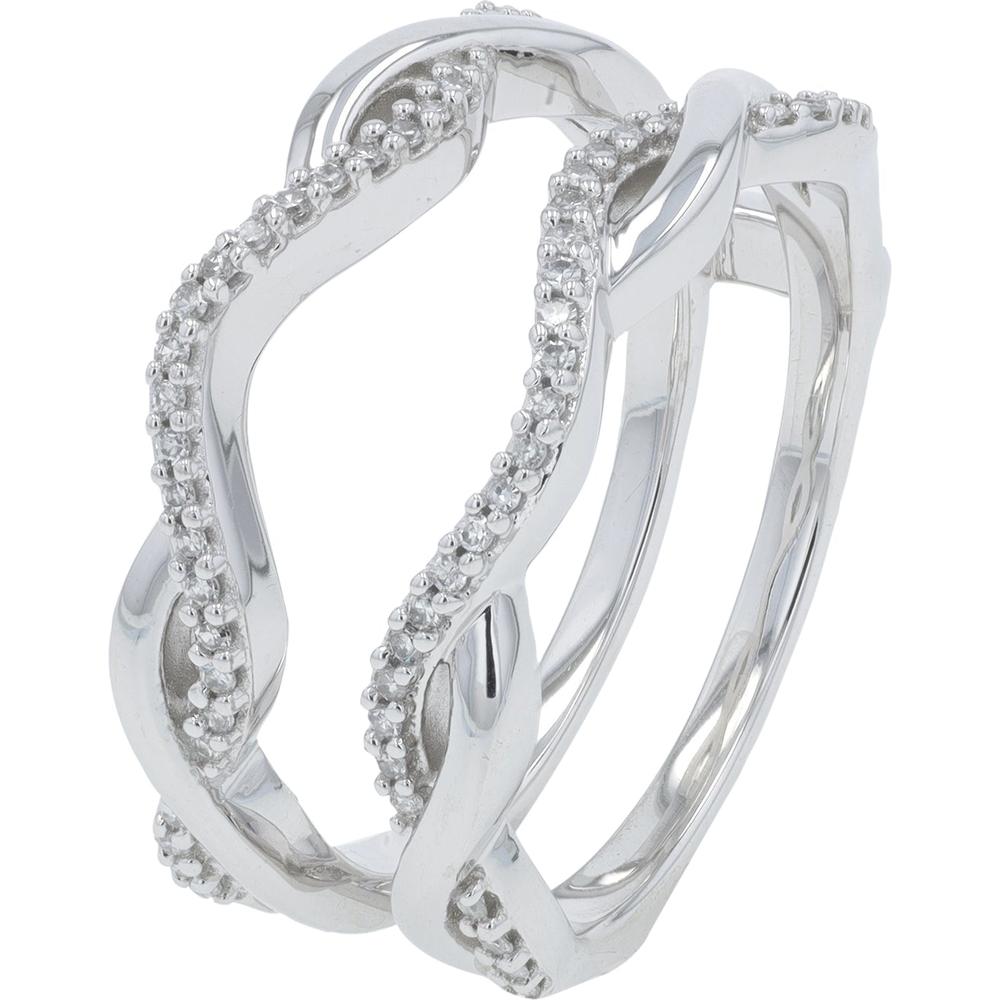 14K White Gold 0.17 Carat Diamond Crossover Ring Guard - Intertwined Band Design