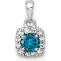 14K White Gold 0.20 Carat Blue Diamond Square Halo Pendant with Round White Diamonds - 0.096 Carat Total Diamond Weight by Monteluci Fine Jewelry