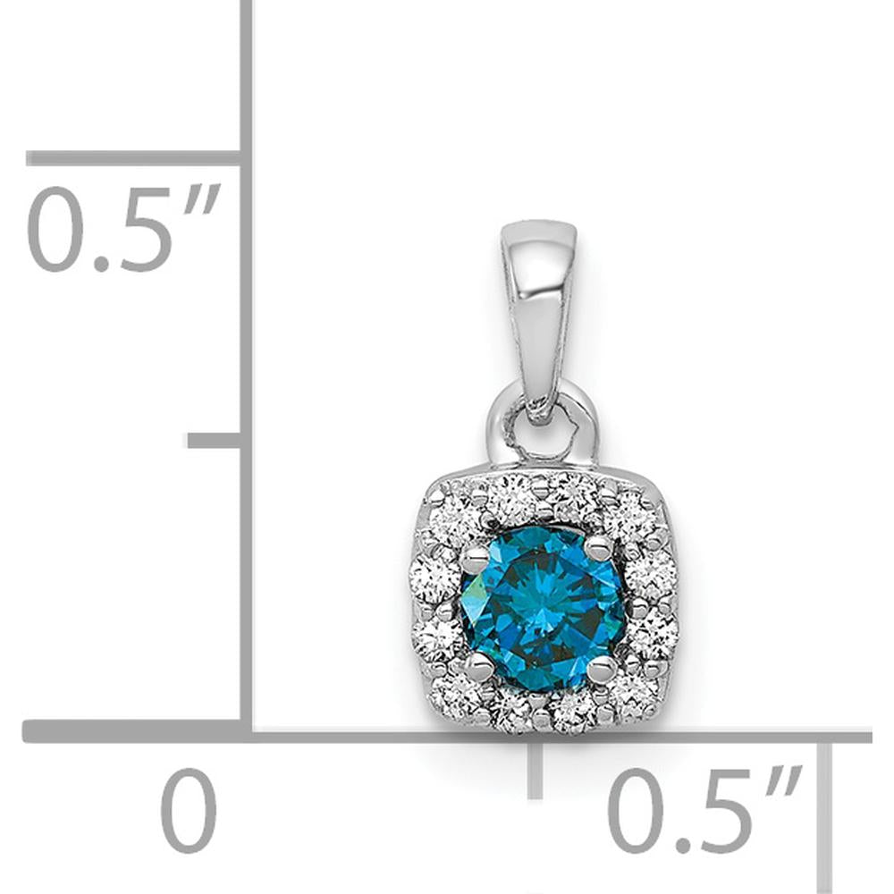 14K White Gold 0.20 Carat Blue Diamond Square Halo Pendant with Round White Diamonds - 0.096 Carat Total Diamond Weight by Monteluci Fine Jewelry