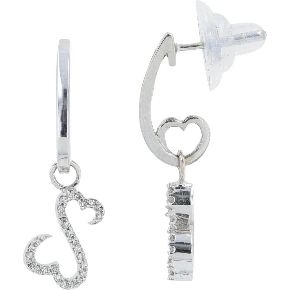 14K White Gold 0.20 Carat Diamond Heart Drop Earrings - 0.20 Carat Total Diamond Weight