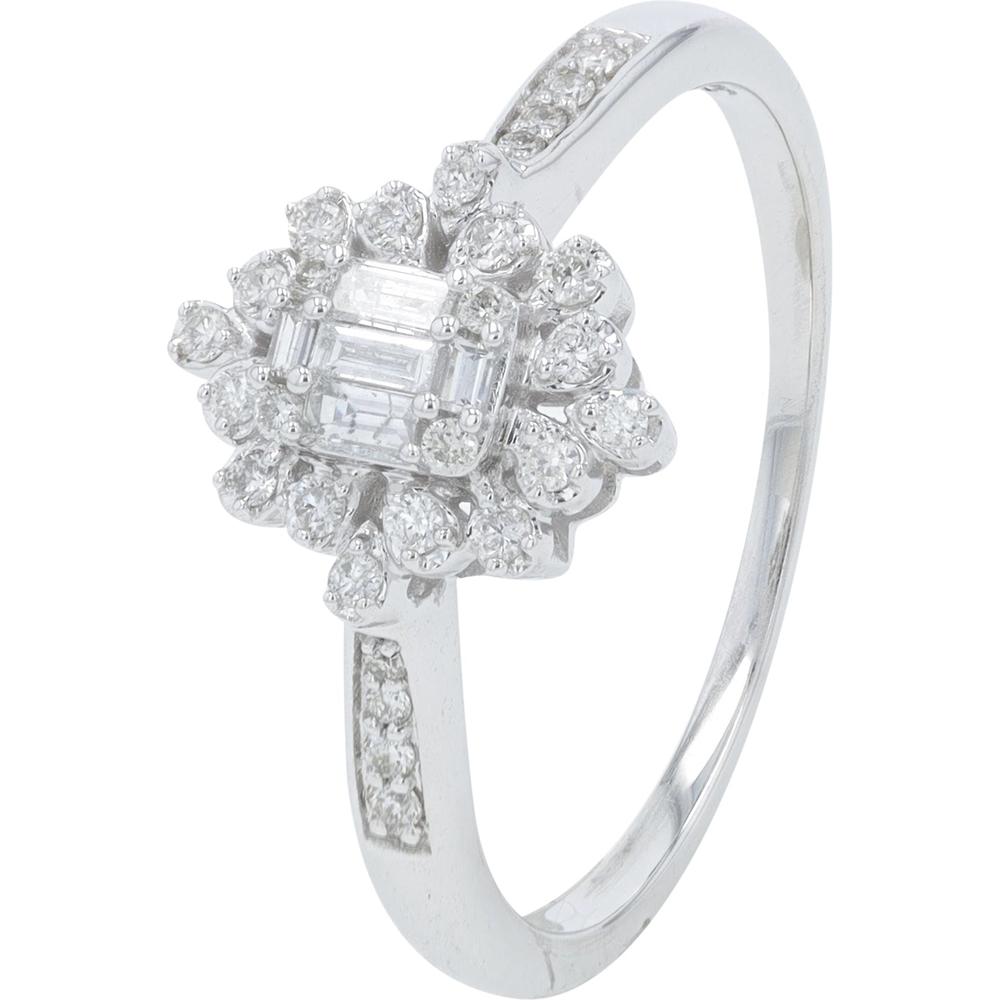 14K White Gold 0.25 Carat Total Weight Diamond Floral Halo Engagement Ring