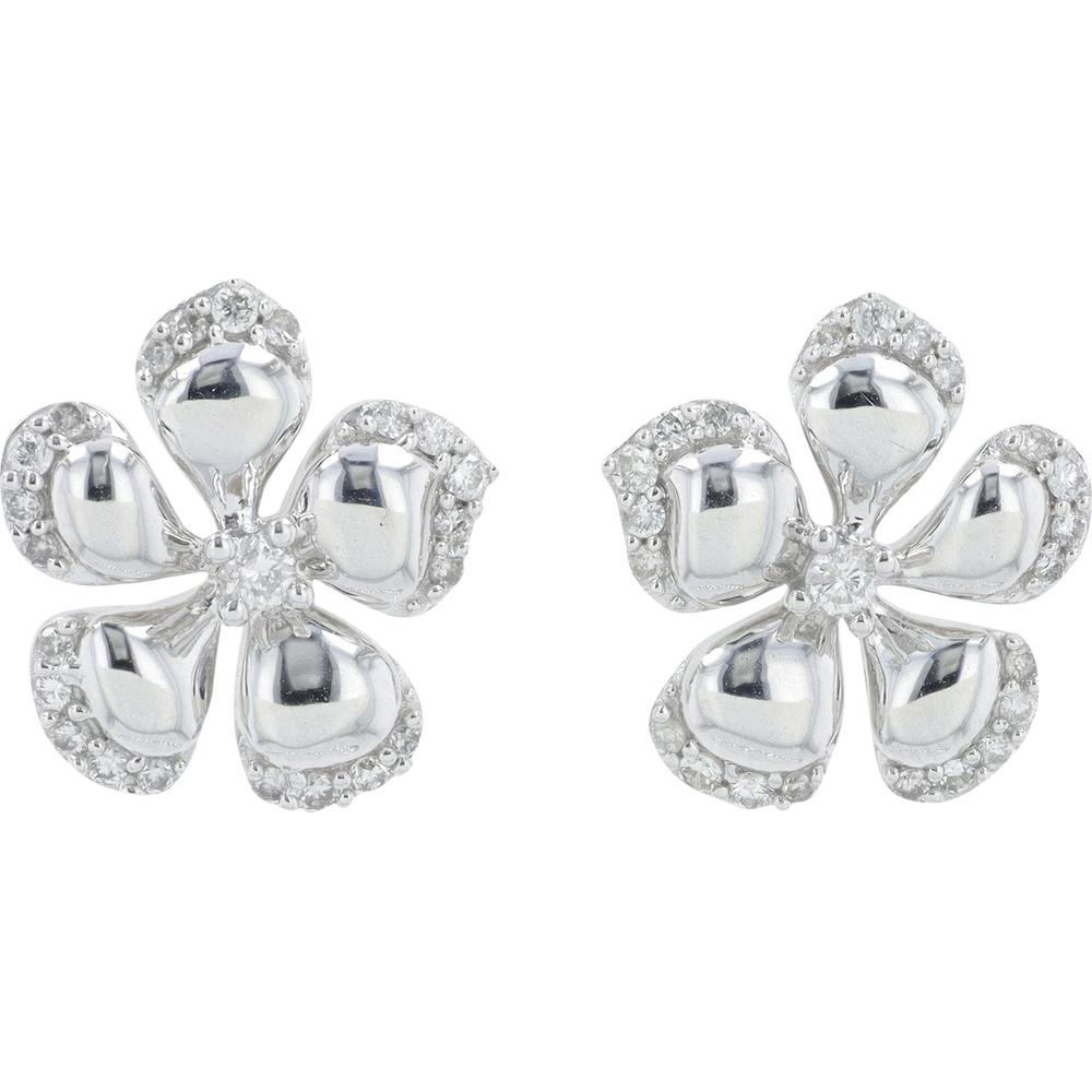 14K White Gold 0.30 Carat Total Diamond Flower Stud Earrings