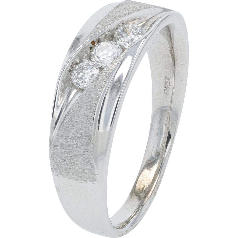 14K White Gold 0.33 Carat Diamond Three - Stone Gents Band