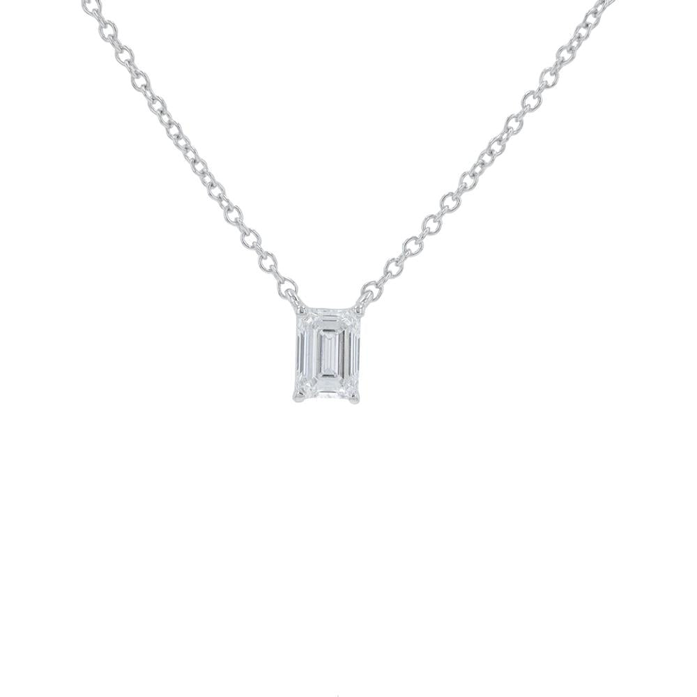 14K White Gold 0.33 Carat Lab Grown Diamond Emerald Cut Pendant