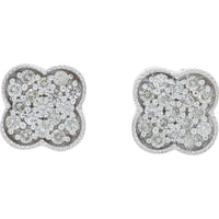 14K White Gold 0.34 Carats Diamond Clover Stud Earrings with Milgrain Detail
