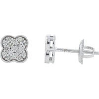 14K White Gold 0.34 Carats Diamond Clover Stud Earrings with Milgrain Detail